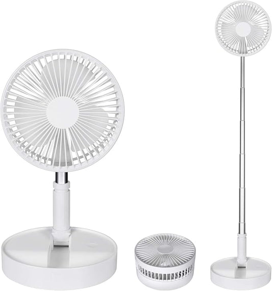 Pedestal Fan Foldaway, Portable, Rechargeable, Desk or Floor suitable for Home Kitchen Camping (White) (No remote control)