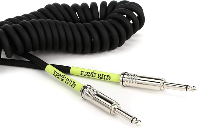 Ernie Ball Coiled Instrument Cable, Straight/Straight, 30ft, Black (P06044)