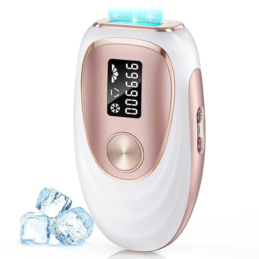 IPL Laser Hair Removal Device for Women & Men - Home 45°F Ice-Cooling Contact for Painless & Long-Lasting Results, 86% Hair Reduction in 3 Weeks for Full Body & Bikini Line, Gold