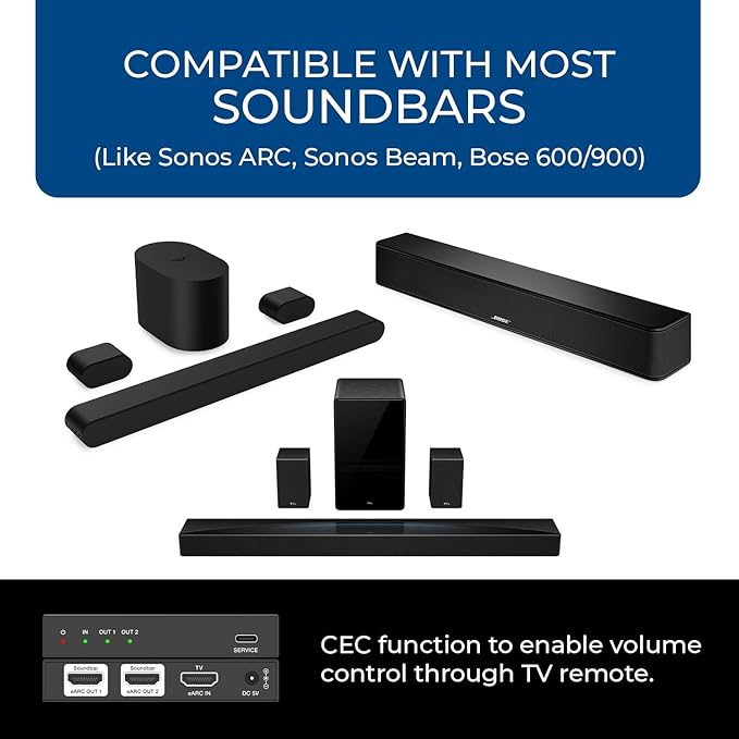 OREI eARC Audio Splitter 1 in 2 Out – HDMI ARC/eARC Audio Extractor & Splitter, Dolby Atmos, DTS:X, TrueHD, CEC Volume Control, Dual Soundbar Audio Adapter