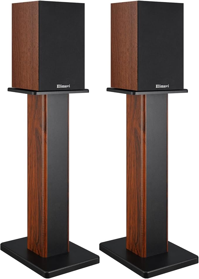 Elimavi Universal Floor Speaker Stands, 22.64 Inch Surround Sound Stands Supports 150LB, Non-Slip Pads & Cable Ties, for Bookshelf Speakers,Satellite Speakers,Studio Monitors, Easy Installation,Brown