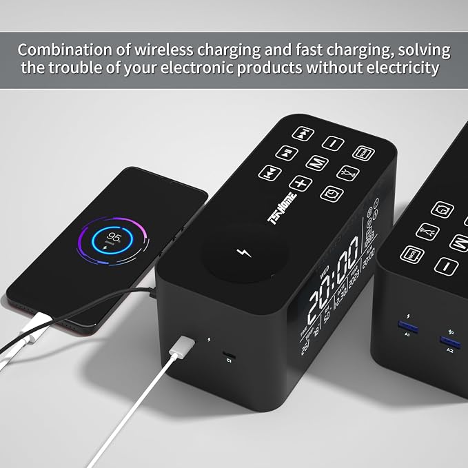 Bluetooth Speaker with Digital Alarm Clock, Wireless Charger, FM Clock Radio,Super Loudspeaker,Dimmable LED Display for Bedroom,Home, Adaptor