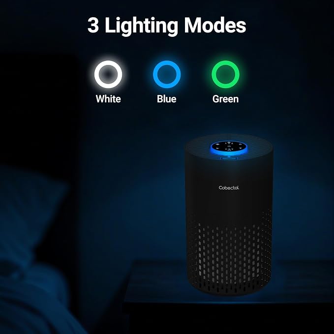 Air Purifiers for Bedroom Home, Cobectal Air Cleaner with HEPA 3-in-1 Filter for Room up to 1050 ft², Aroma Function, Sleep Mode, Portable Air Purifiers for Office, Dorm, RVs, Black