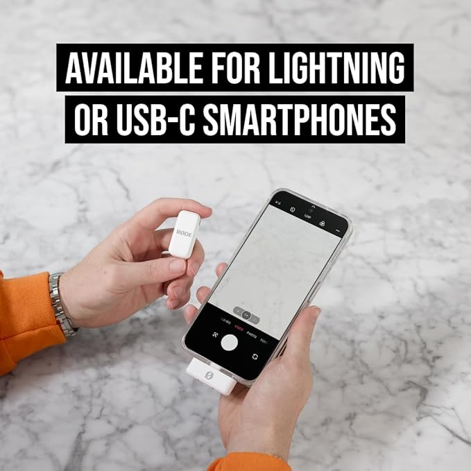 RØDE Wireless Micro - Wireless Microphone for Lightning iPhone (X Through 14) - Two Mics with Charge Case for Smartphone Content Creation, White - NOT for iPhone 15/16 or USB-C