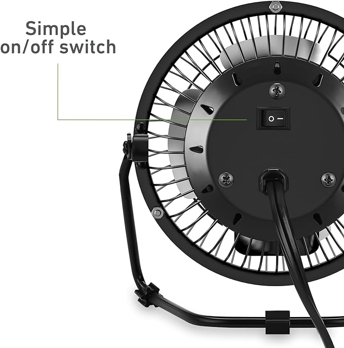 HOLMES 4" Mini High-Velocity Personal Desk Fan, 4 Blades, Adjustable 360° Head Tilt, Durable Metal Construction, Single Speed, Ideal for Home, Dorm Rooms, Bedrooms, or Offices, Black