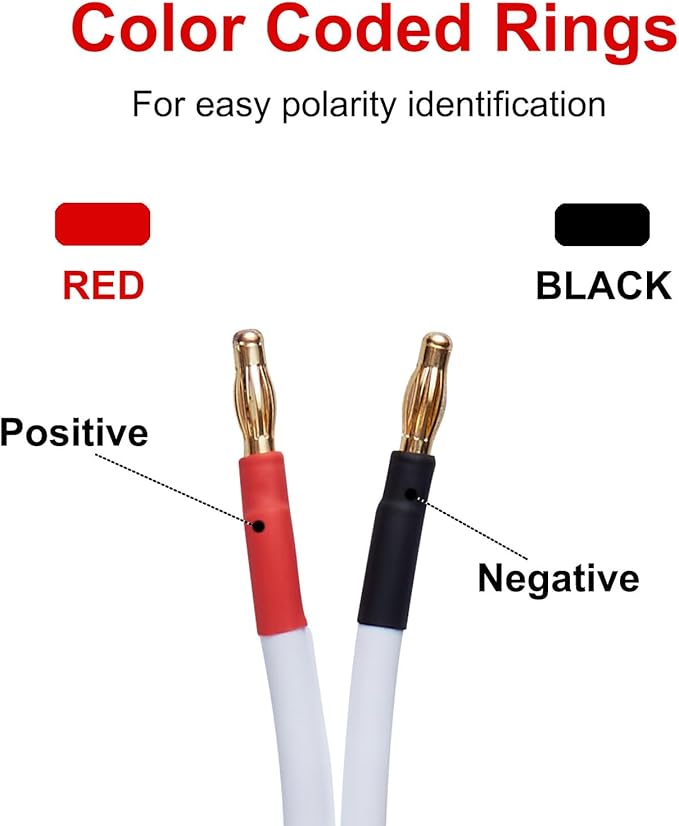 14 AWG HD Premium Soft Touch HiFi Speaker Cable with Banana Plugs (2 Pack, 3 Feet) 14 Gauge Banana Wire for Bi-Wire Bi-Amp HiFi Surround Sound Oxygen-Free Copper - White