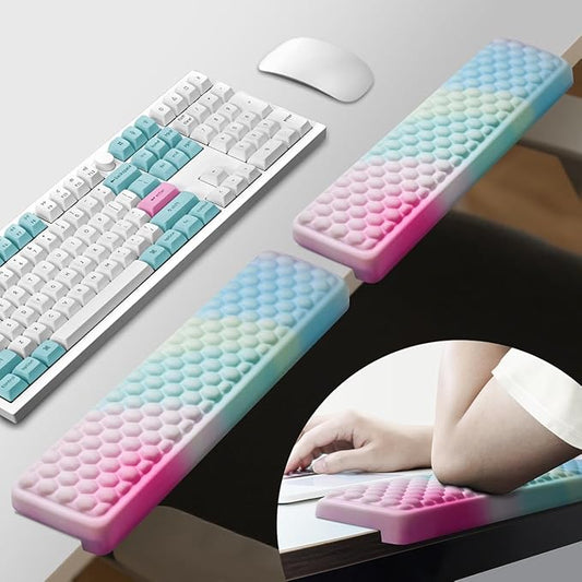 JIKIOU L-Shaped Desk Elbow Pad for Desk 2 Pack, Soft Memory Foam Elbow Support Padding with Non-Slip Base, Easy Typing Pain Relief Comfort for Office Work Gaming Rainbow