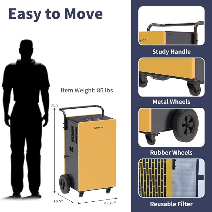 Shinco Commercial Dehumidifiers with Pump, 200 Pints Industrial Dehumidifier for Crawl Spaces, Basements Warehouse and Large Spaces up to 8,000 Sq Ft