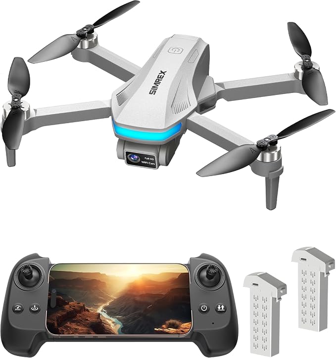 SIMREX GPS Drone with Camera for Adults 4K, Brushless Motor Drones for Beginners ,5G WiFi FPV Foldable, Auto Return , Optical Flow & Altitude Hold,Gesture Control,Follow Me, Waypoint Flight, Toys Gifts for Kid Teen Boys (Gray)