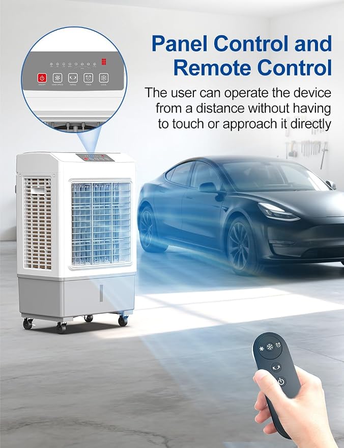 Large Swamp Cooler Air Conditioner, 3 Speeds&3 Ice Boxes, Portable Cooling Fan for Garage Outdoor Indoor Large