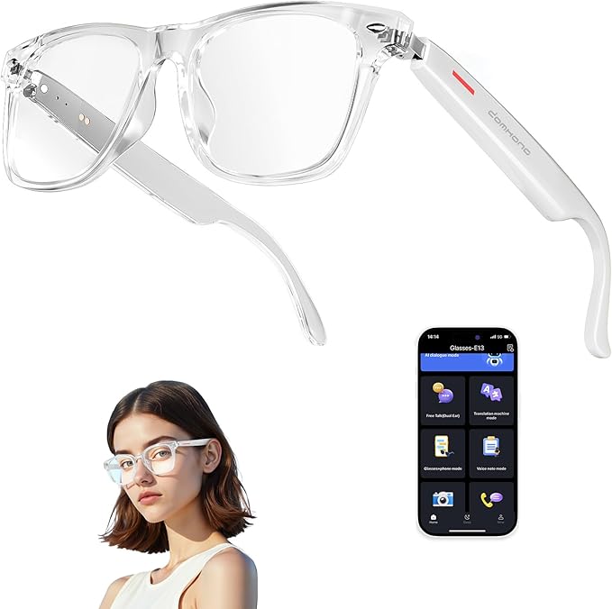 Smart Glasses for Women and Men with Chat GPT, Bluetooth Translation Glasses with 164 Languages, Open Ear Audio with Mic & Speakers, Hands-Free Calls, UV Protection & Anti-Blue Light