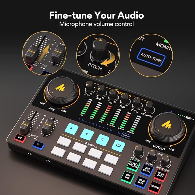 Audio Interface with XLR Condenser Microphone and Studio Microphone-Podcast Equipment-MAONO-MaonoCaster-All in One - with premium mic preamp for Podcast Recording, Streaming, Youtube, PC, Smartphone