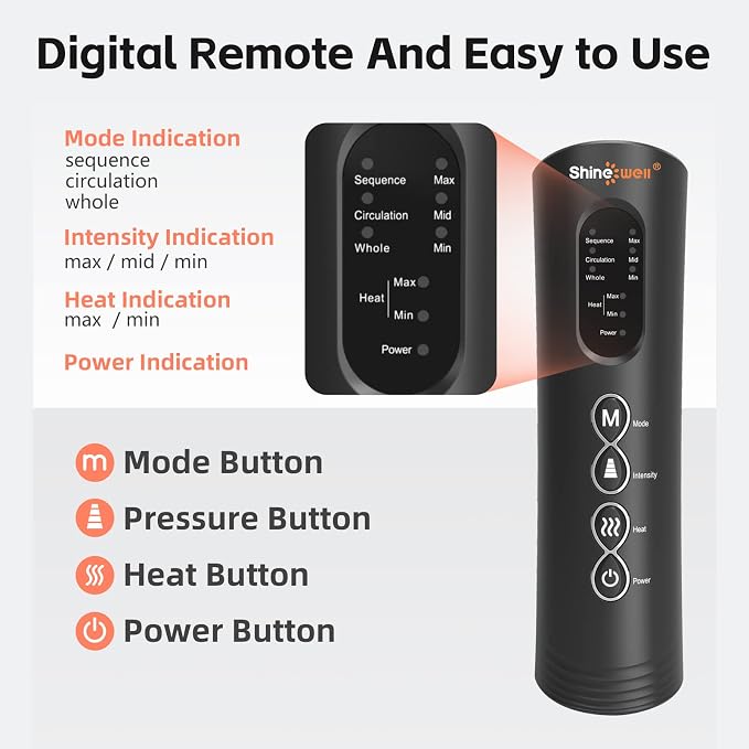 SHINE WELL Leg Compression Massager, Leg Massager for Circulation and Pain Relief, Air Compression Foot and Calf Massager with Heat for Swelling, with 2 Extenders, Wellness Gift for Mom Dad Friend