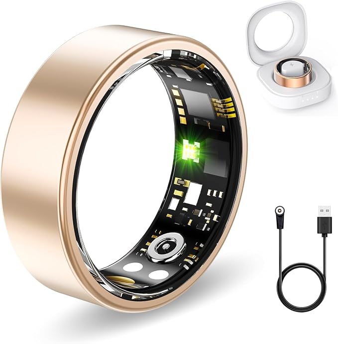 Smart Rings for Women Men, Fitness Ring with Heart Rate, Blood Oxygen, HRV, Stress, Sleep Tracker, Step Tracker, No Subscription Fee, lP68 Waterproof Smart Ring for iPhone & Android (Rose Gold, 13#)