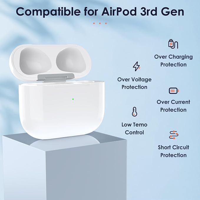 Wireless Charging Case Replacement Compatible with AirPod 3rd Generation, Qi-Certified for AirPods 3 Gen Charger Case, Bluetooth Pairing Sync Button, 600 Mah Built-in Battery (Case Only)