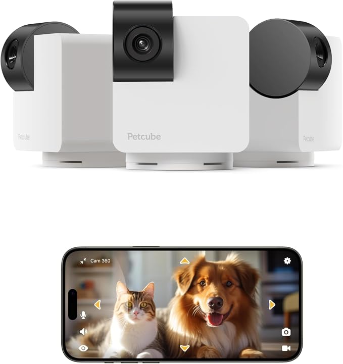 Petcube Pan-Tilt Cam 360° View The Pack of 3 Cameras – 1080p HD Dome Camera, WiFi Pet & Home Security, Complete 360° Surveillance, Night Vision, AI Alerts