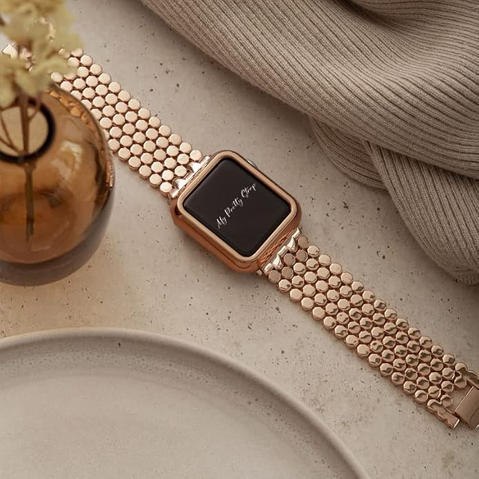 My Pretty Strap - Compatible Apple Watch Band Strap, Stainless Steel Fashion iWatch Replacement Strap- Easy Resizing, No Tool Needed, Fits Most Wrists- Series 1-11, SE and Ultra