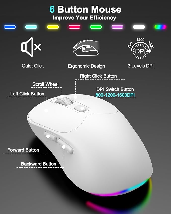 Wireless Keyboard and Mouse Combo, 7 Backlit Effects, Light Up Letters, Rechargeable, Phone Holder, 6 Button Mouse, Ergonomic Tilt Angle, 2.4GHz Silent USB Keyboard Mouse for Laptop, PC