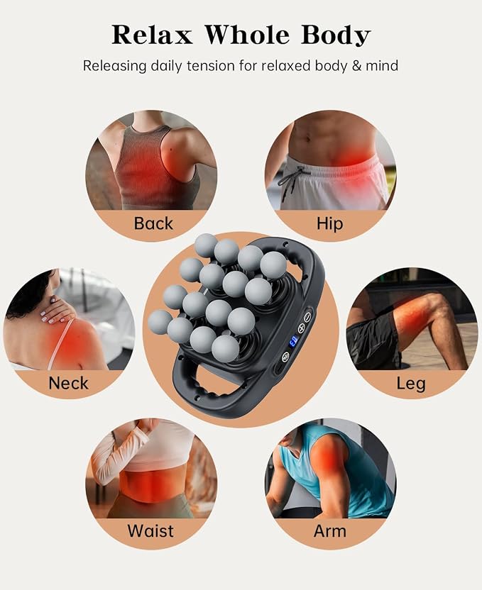 16 Head Massage Gun Deep Tissue, Back Massager for Athletes for Pain Relief, Multi Head Massage Gun with 3 Modes & 30 Intensities Silent Gifts for Men Women