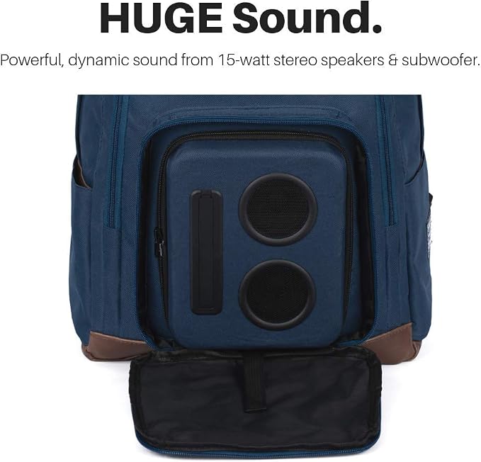 Super Real Bluetooth Speaker Backpack With 20-Watt Speakers & Subwoofer for Parties/Festivals/Beach. Works with iPhone & Android (Blue)
