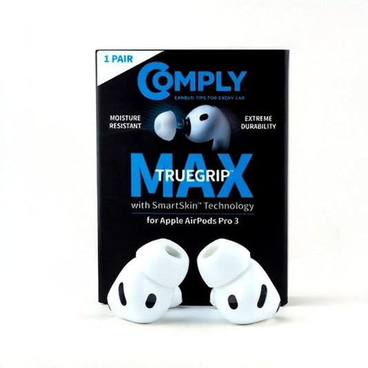 Comply TrueGrip MAX | Premium Memory Foam Replacement Earbud Tips for Apple AirPods Pro Gen 3 | Long Lasting Comfort, MAX Durability, Secure Fit, Superior Noise Isolation| White (Large) (1 Pair)