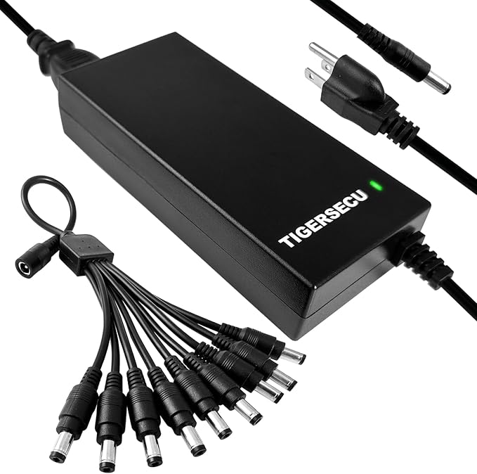 TIGERSECU 12V 8A Power Adapter for Security Cameras and DVRs, with 9-Way Splitter, 100V-240V, 2.1x5.5mm Power Supply, Compatible with Lorex, Night Owl, Swann, ZOSI, Reolink, Annke IP and BNC Cameras