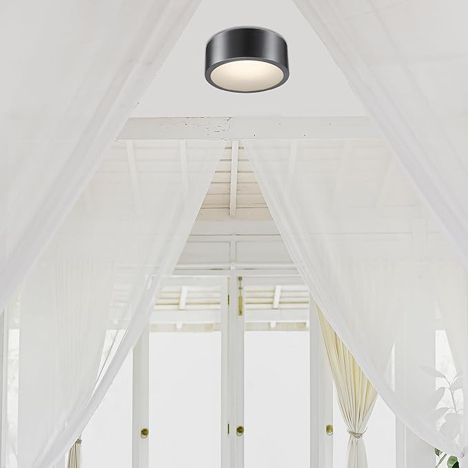 Globe Electric 60304 Edinburg LED Integrated Flush Mount Ceiling Light, Black Iron Finish, Frosted Glass Shade, 18W, 3000 Kelvin, 1100 Lumens, Dimmable 60304