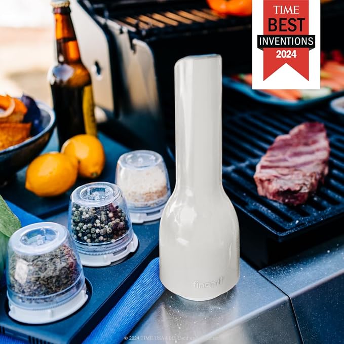 FinaMill’s Award-Winning Battery Operated Salt and Pepper Grinder Set – Adjustable Coarseness, Ceramic Grinding Elements, LED Light, 2 Quick-Change Pods – Perfect for Home Cooking and Gifting