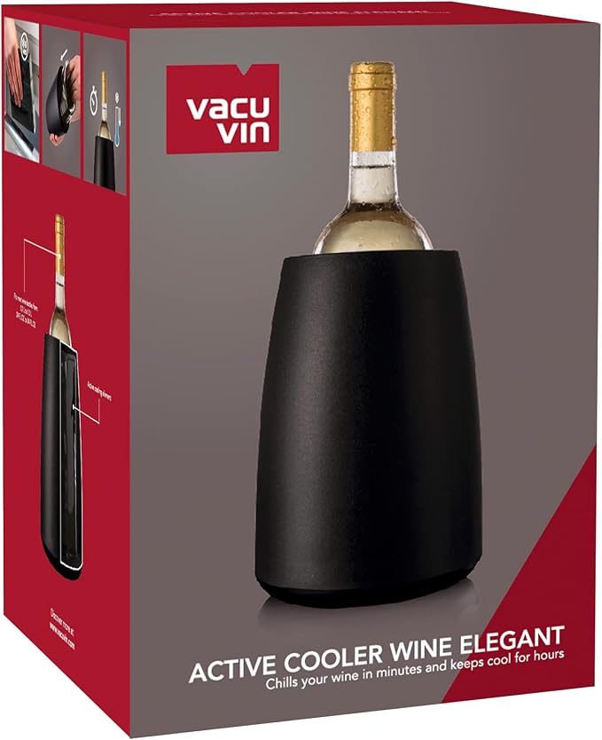 Vacu Vin Elegant Wine Cooler – Black – Active Wine Bottle Chiller with Freezer Sleeve – Modern Insulated Cooler – Keeps Wine Cold Without Ice – Sleek Tabletop Design for Home & Events