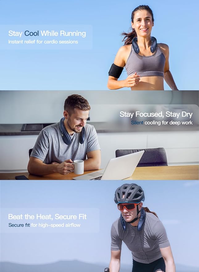 Neck Air Conditioner Portable, Neck Fan with Large Cooling Plate & NTC Control,Upward & Downward Back Airflow, 6000mAh Bladeless Wearable Fan for Outdoor, Travel, Office, Golf (Dark Blue)