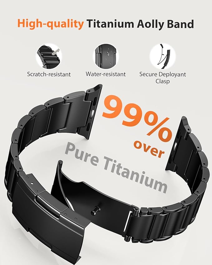 Upgraded Titanium Band Compatible with Apple Watch Band 42mm Apple Series 11 Band iWatch 11/10 42mm, 9/8/7 41mm, SE3/SE2/SE/6/5/4 40mm, 3/2/1 38mm, 20mm Wide Lightweight Metal Strap,Black