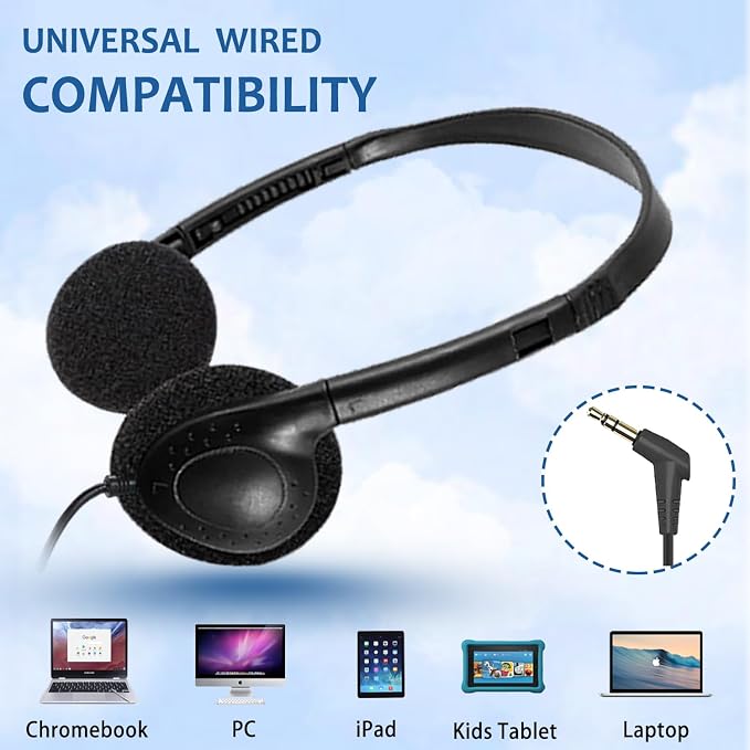 Kids Headphones Bulk for School Classroom 10 Pack, Wired On-Ear Classroom Headphones for Students Children Toddler Boys Girls Teen(Black)