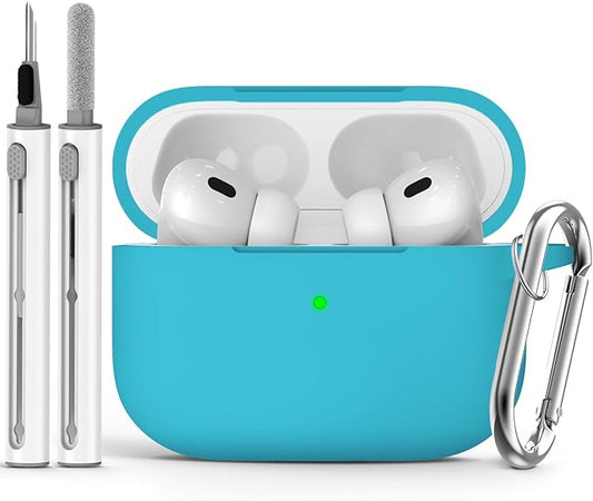 Ljusmicker for AirPods Pro Case Cover with Cleaner Kit,Soft Silicone Protective Cases for Apple AirPod Pro 2nd/1st Generation Case for Women Men,AirPods Pro 2 Case Accessories with Keychain-Sea Blue