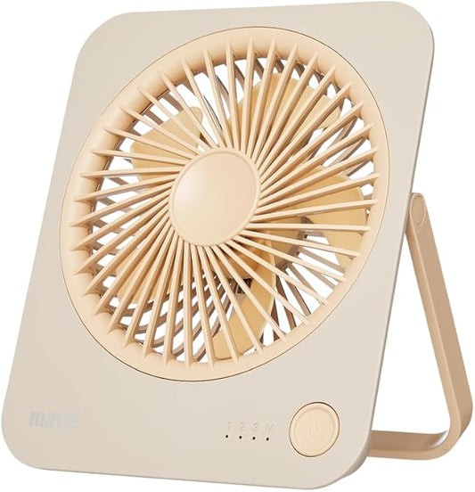Small Desk Fan, Rechargeable Quiet Mini Personal Fan, 180° Foldable & Cordless Design, Ultra Thin & Portable, 4 Speeds, Long Battery Life, Travel Essential for Office, Home, Bedroom (Khaki)