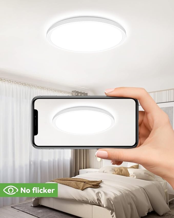 zemty 12 Inch White Flush Mount Ceiling Lights Super Slim 28W 3200lm LED Light Fixture, Warm Natural Cool White Selectable Lighting Fixture for Bedroom, Kitchen, Basement