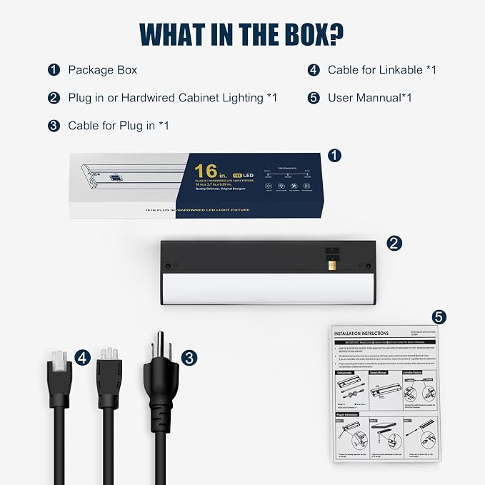 36 Inch LED Under Cabinet Light, Plug in Kitchen Lighting, 3CCT Selectable (3000K/4000K/5000K), CRI94 High Color Accuracy, Linkable, Slim Design Dimmable, Black