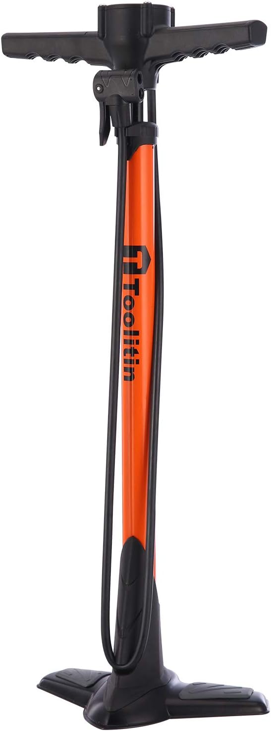 TOOLITIN Pro Bike Pump, Ergonomic Bicycle Pump with Integrated Handle Mounted Pressure Gauge, 180 Psi, Fits Presta and Schrader Valve