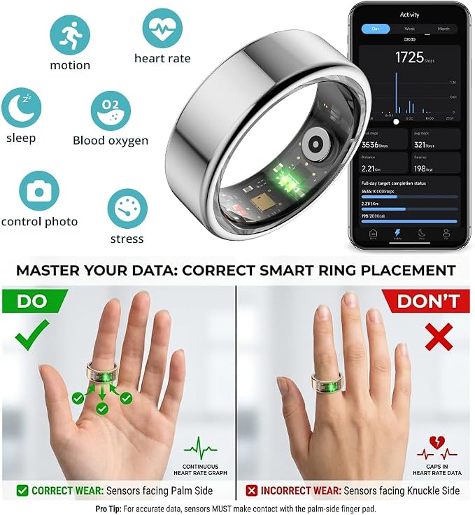 COLMI R02 Smart Ring, Smart Ring for Women and Men, No Subscription Fee, with a Charging Case, Supports Heart Rate, Blood Oxygen, Sleep Health Monitoring. (Silver, 11#)