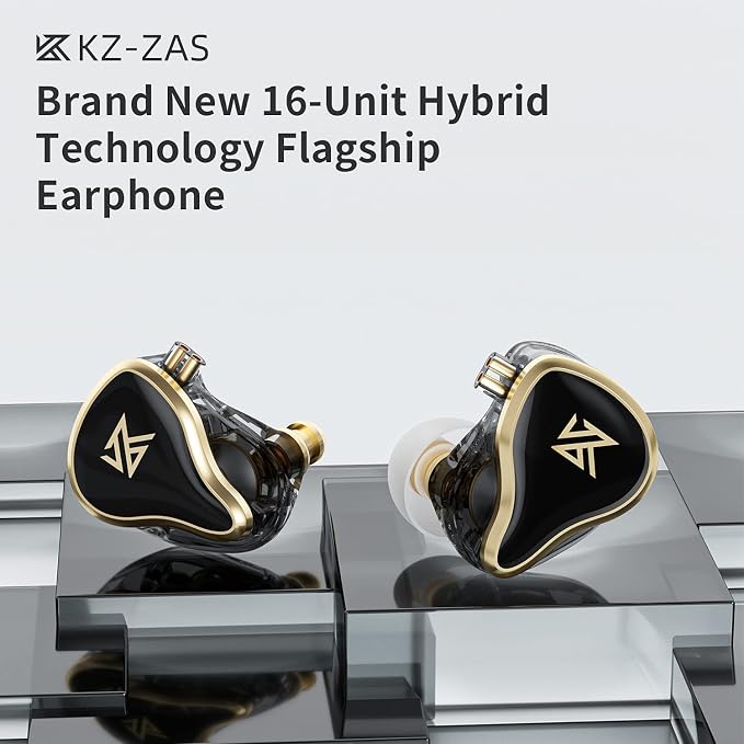 KZ ZAS in-Ear Headphones Wired Earbuds, IEM Headphones, 8-Unit Hybrid High-Frequency 7BA+ 1DD HiFi Stereo Sound Earphones Noise Cancelling Earbuds(with Mic,Black)