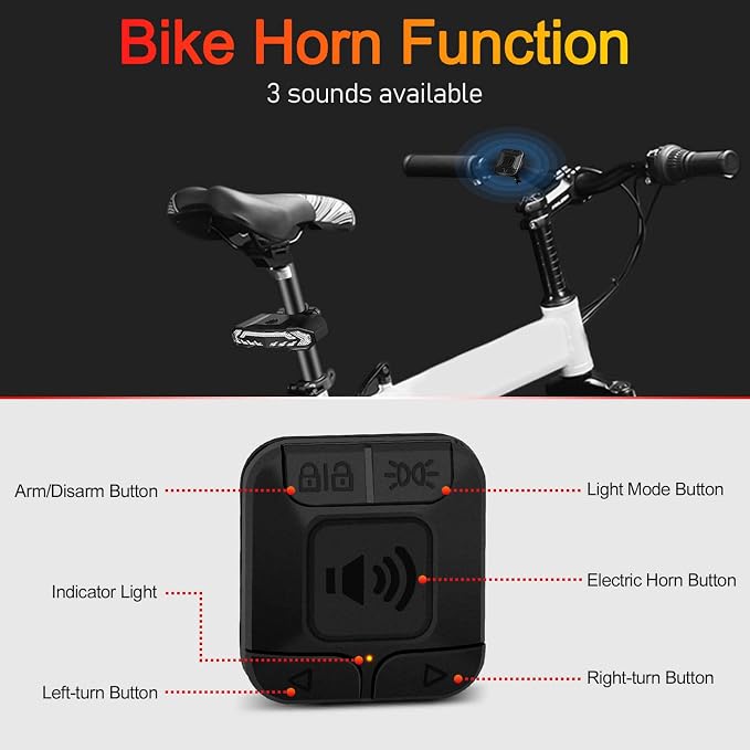 USUPERINK Turn Signals for Ebike, Bike Turn Signals, Bike Blinkers Front and Back, Bike Tail Light USB Rechargeable with Horn, IP65 Waterproof Anti-Theft Alarm, Auto On Off, for Bicycle,Ebike,Scooter