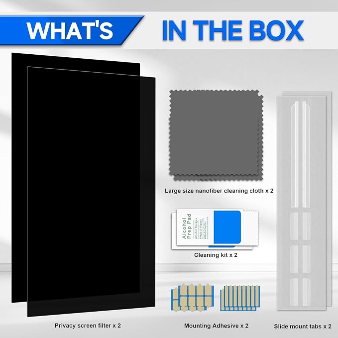 [2-Pack] Privacy Screen For Computer Monitor, 23-Inch 16:9 Aspect Ratio; Anti Spy/Bule Light/Glare And Eye Protection, 2 Install Ways Removable For Office, Airport, Cafe And Other Public Area; Diagonal 23 Inches, Width 20.05 Inches, Height 11.28 Inches