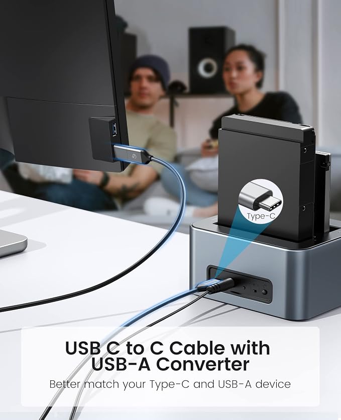 ORICO Hard Drive Docking Station with Offline Clone, Aluminum Alloy Dual Bay USB C to SATA Hard Drive Dock Holder for 2.5 or 3.5 Inch HDD 36TB UASP Support,Gray (6626C3-C)
