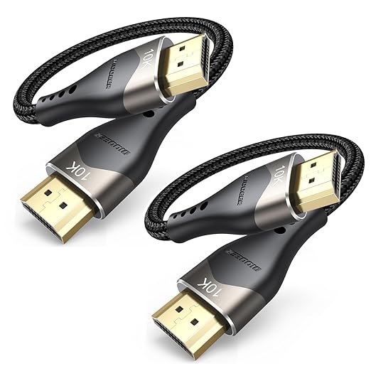 Short HDMI Cable 6 inch 2-Pack 10K 8K , HDMI 2.1 Cable 0.5FT 48Gbps Ultra High Speed Nylon Braided Cord with 8K@60Hz 4K@120Hz, eARC, HDR10+, DTS:X, 3D for HDTV/HDMI Switch/Laptop/Blu-Ray/Monitor/PS5