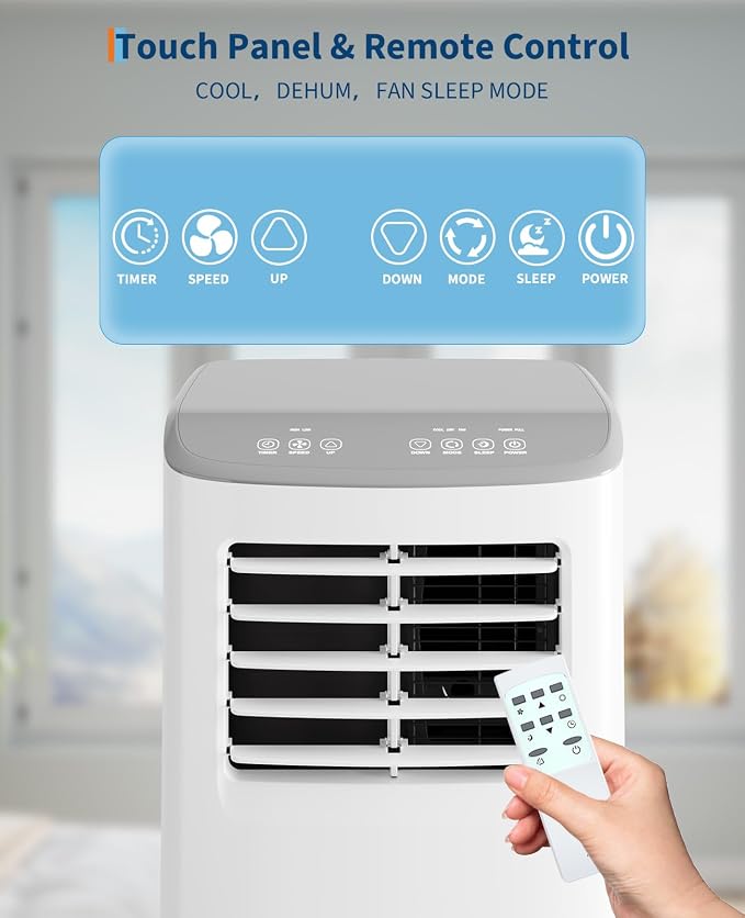 GarveeTech Portable Air Conditioner, 8,000 BTUs Room Air Conditioner, 3 in-1 Cooling AC Portable Air Conditioner with Fan & Dehumidifier, Standing Air Conditioner, Ventless Floor AC