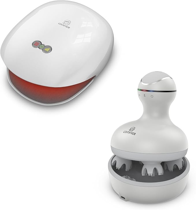COMFIER Wireless Hand Massager with Heat -3 Levels Compression & Heating, Electric Scalp Massager, Head Massager with 4 Soft Silicone Massage Heads, Portable Hair Massager for Hair Growth