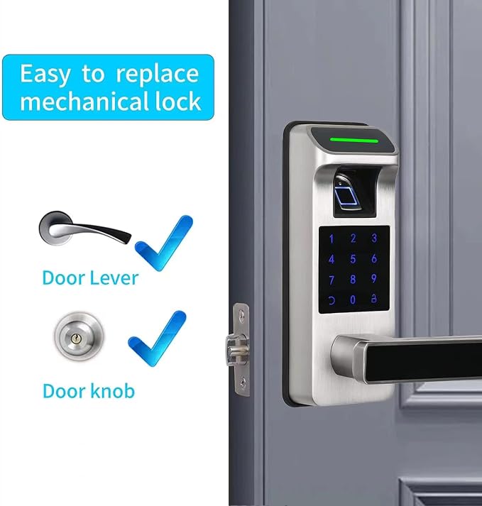 Fingerprint Door Lock, Heavy Duty Full APP Control Touchscreen Keypad Keyless Lock with Reversible Handle, Perfect for Home/Office/Bedroom Doors (Satin Nickel)
