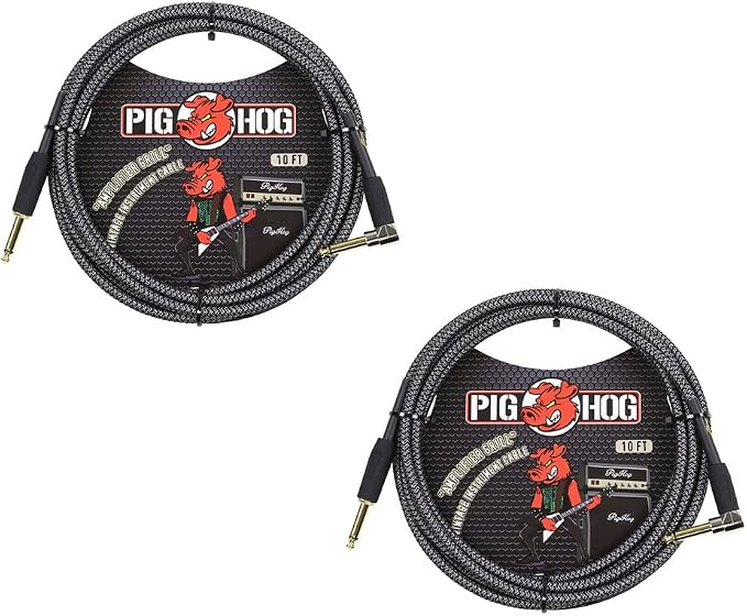 2 Pack Pig Hog Instrument Cable Amp Grill 1/4' to 1/4' Right Angle 10 ft., PCH10AGR