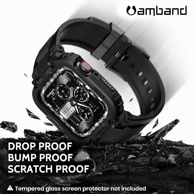 amBand Bands Compatible with Apple Watch 9/8/7/6/5/4 & SE 3/2/1 41mm/40mm Case Men, M1 Sport Series Rugged Case TPU Strap Military Protective Cover Bumper for iWatch 41/40 mm Men Black