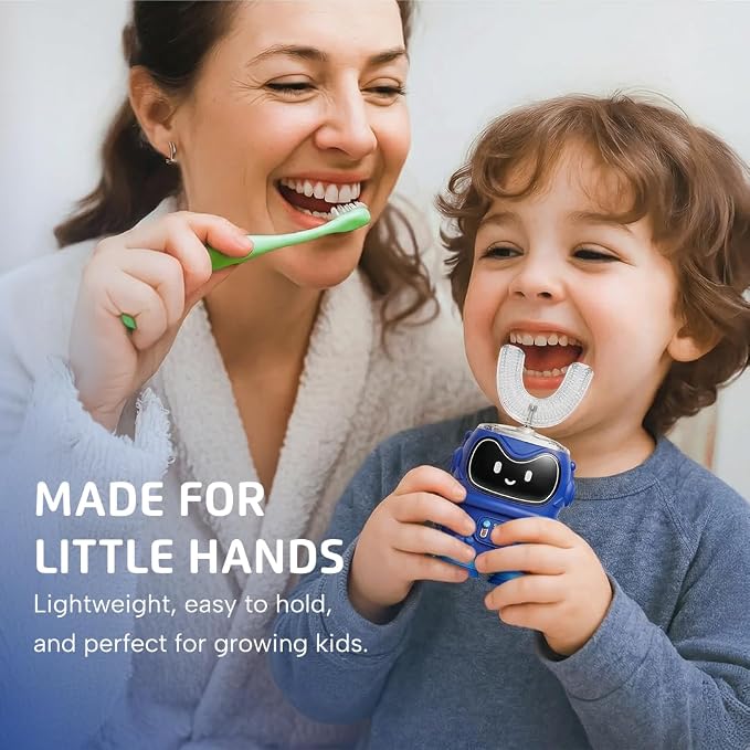 Well Before Kids U Shaped Electric Toothbrush with 5 Brush Heads, Ultrasonic, 5 Modes, IPX7 Waterproof Design (Spaceman, Vib-Blue, Ages 2-7)