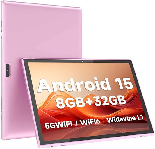 ZZB 10 inch Tablet Android 15 Tablet PC, 10.1" Android Tablets DDR4 8GB RAM 32GB ROM 2MP+8MP Dual Camera 5G WiFi-6 BT Support 1TB Expand 10 in IPS 6000mAh Battery Powerful Performance Tablets (Pink)